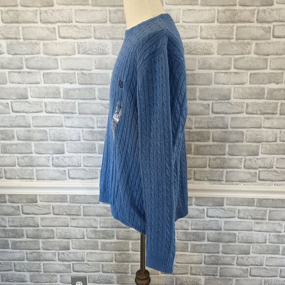 Chaps Light Blue Cable Knit Sweater NEW XL Men Fisherman Preppy Pullover Crew - Picture 2 of 8